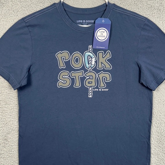 NEW Life‎ Is Good Crusher Mens Medium T-Shirt Short Sleeve Tee Blue Rock Star